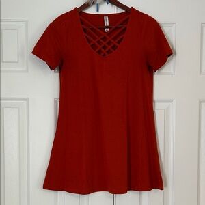 Zenana Outfitters Crisscross V-Neck Swing Tunic - Red
